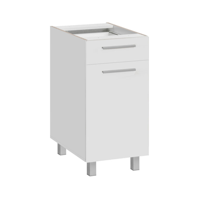 Biała stojaca szafka do kuchni 40 cm z szufladą na regulowanych nożkach kolor biały akryl Okmed Demko