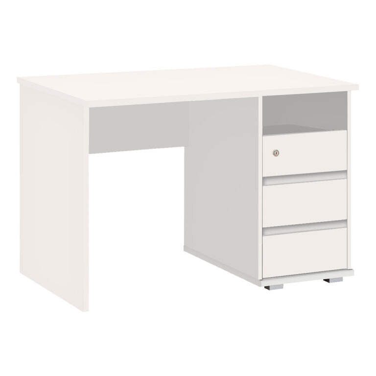 Białe biurko dla dziewczynki Primus 1 z szuflada na klucz i i półką kolor biel Okmed Demko