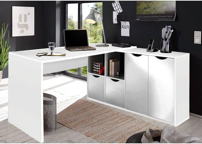 Uniwersalne Biurko narożne Slash białe stylowe do pokoju, biura lub pokoju młodzieżowego dla chłopca lub dziewczynki wymiary 160 x 67 x 77 od Meble Okmed